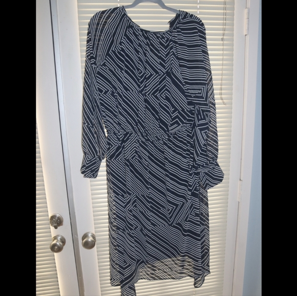 H&M Navy Striped Scalloped Dress 12 - Picture 2 of 5